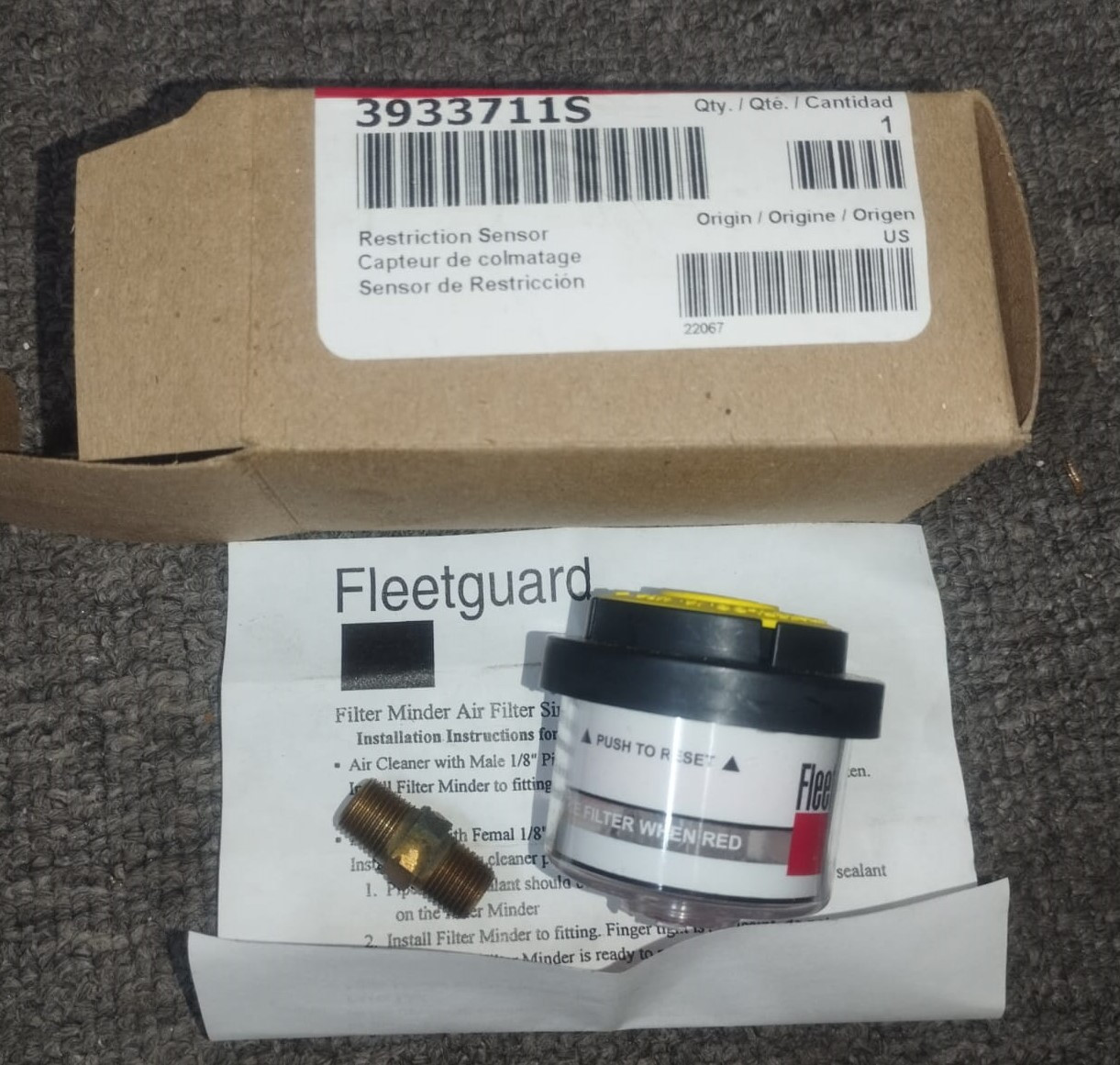 Fleetguard Air Filter Restriction Indicator 3933711S